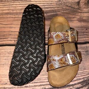 Birkenstock Brown Snake Pattern Sandals
